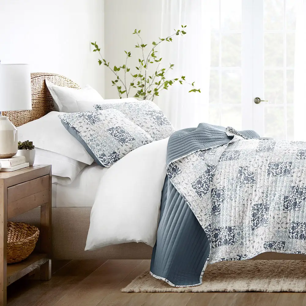 Scrolled Patchwork Reversible Quilted Coverlet Set