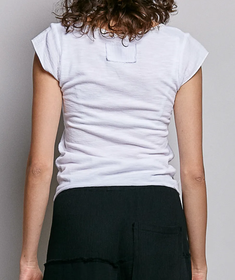 Crochet Trim V Neck Textured Knit Empire Top