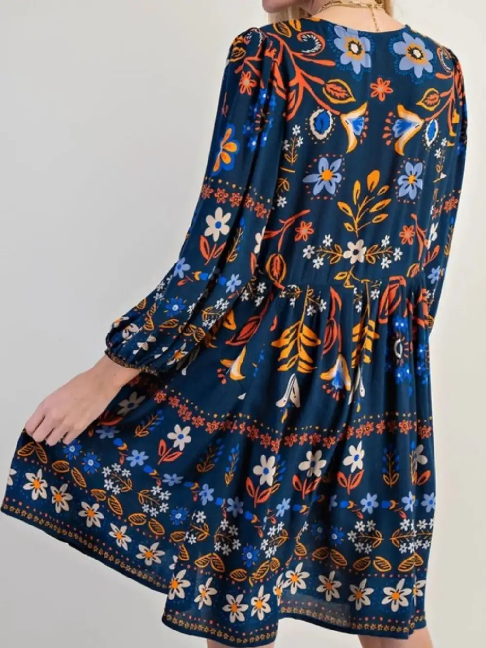 Structured Shape Floral Printed Long Sleeve Mini Dress