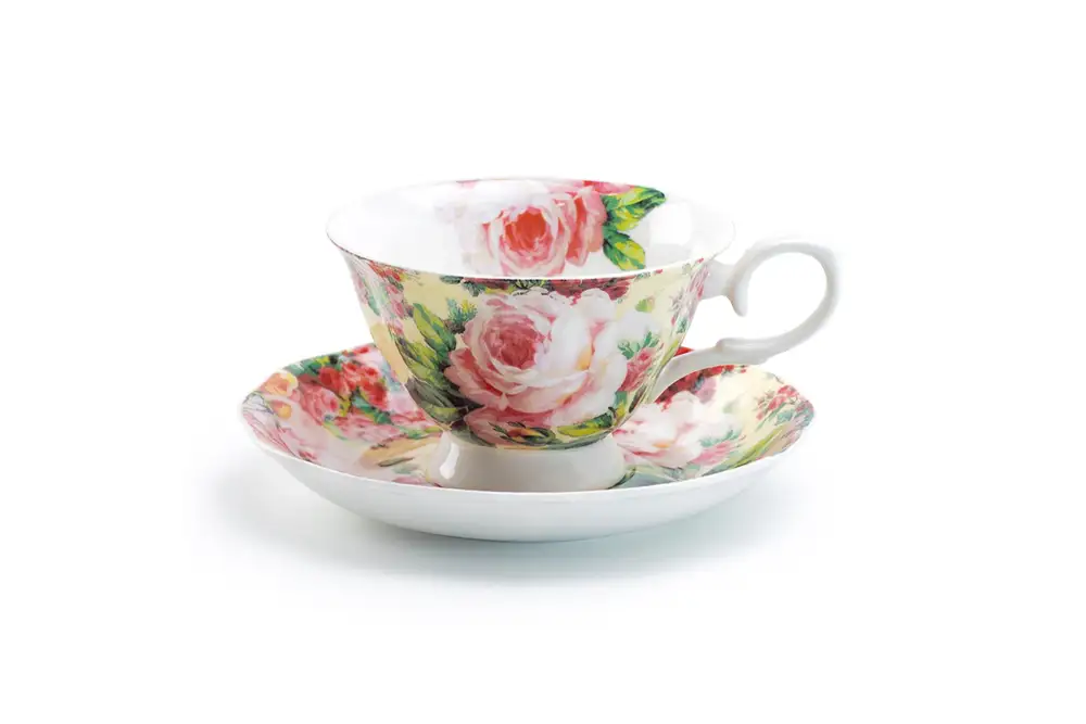 Victorian Rose Bone China Tea Cup And Saucer