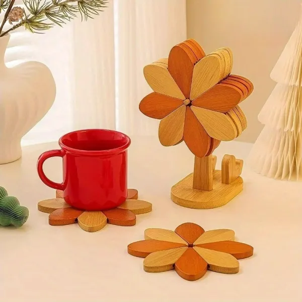 Wooden Flower Coaster Set