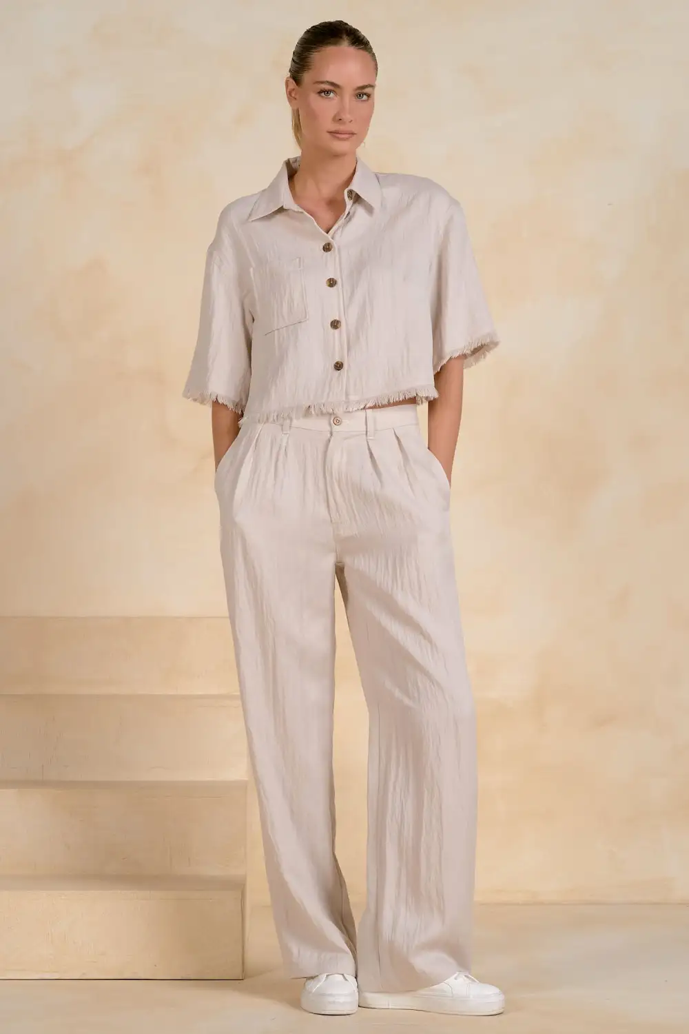 Pleated High Rise Pants