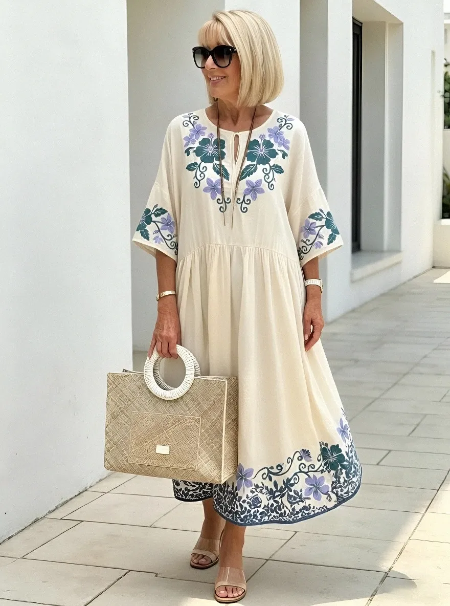 Women's Summer Vacation Floral Embroidered Printed Dress