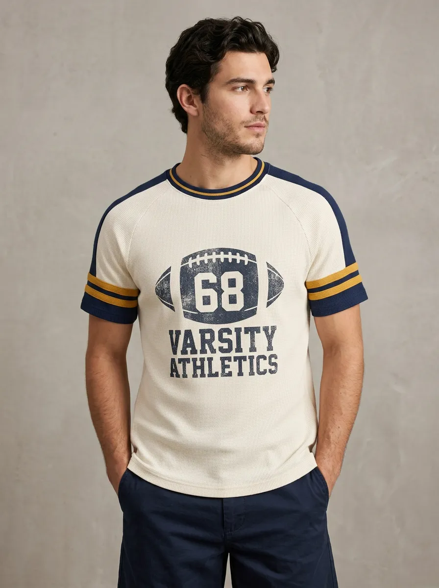 Men's Varsity Athletics Football 68 Printed Ringer T-shirt