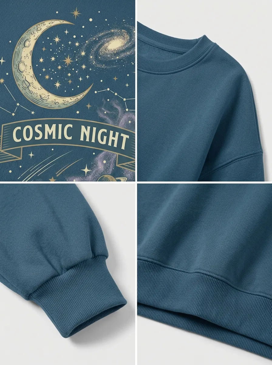 Women's Astronomy Lover Cosmic Night Moon Stars Printed T-shirt