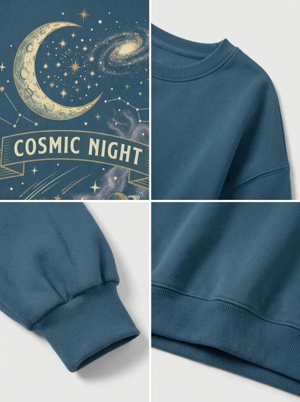 Women's Astronomy Lover Cosmic Night Moon Stars Printed T-shirt