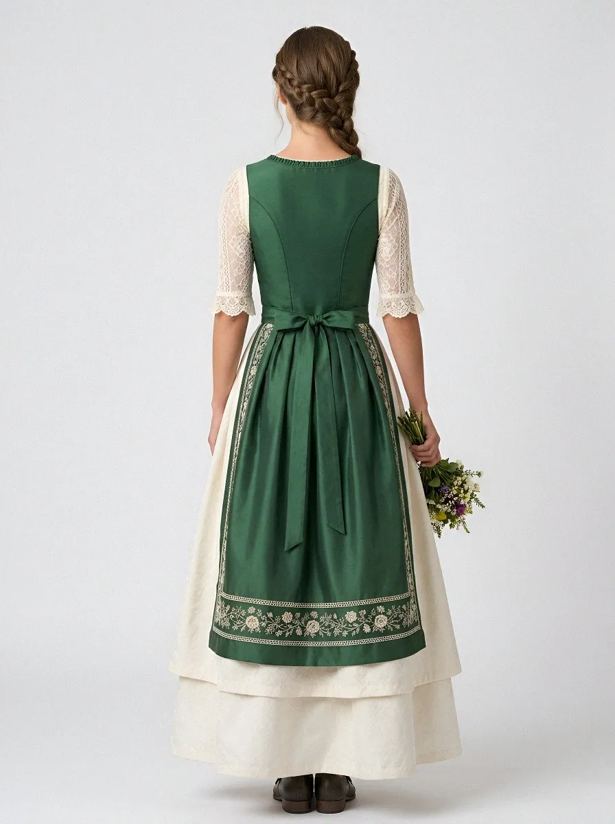 Heritage Floral Embroidered Square Neck Women's Bavarian Oktoberfest Dirndl Dress
