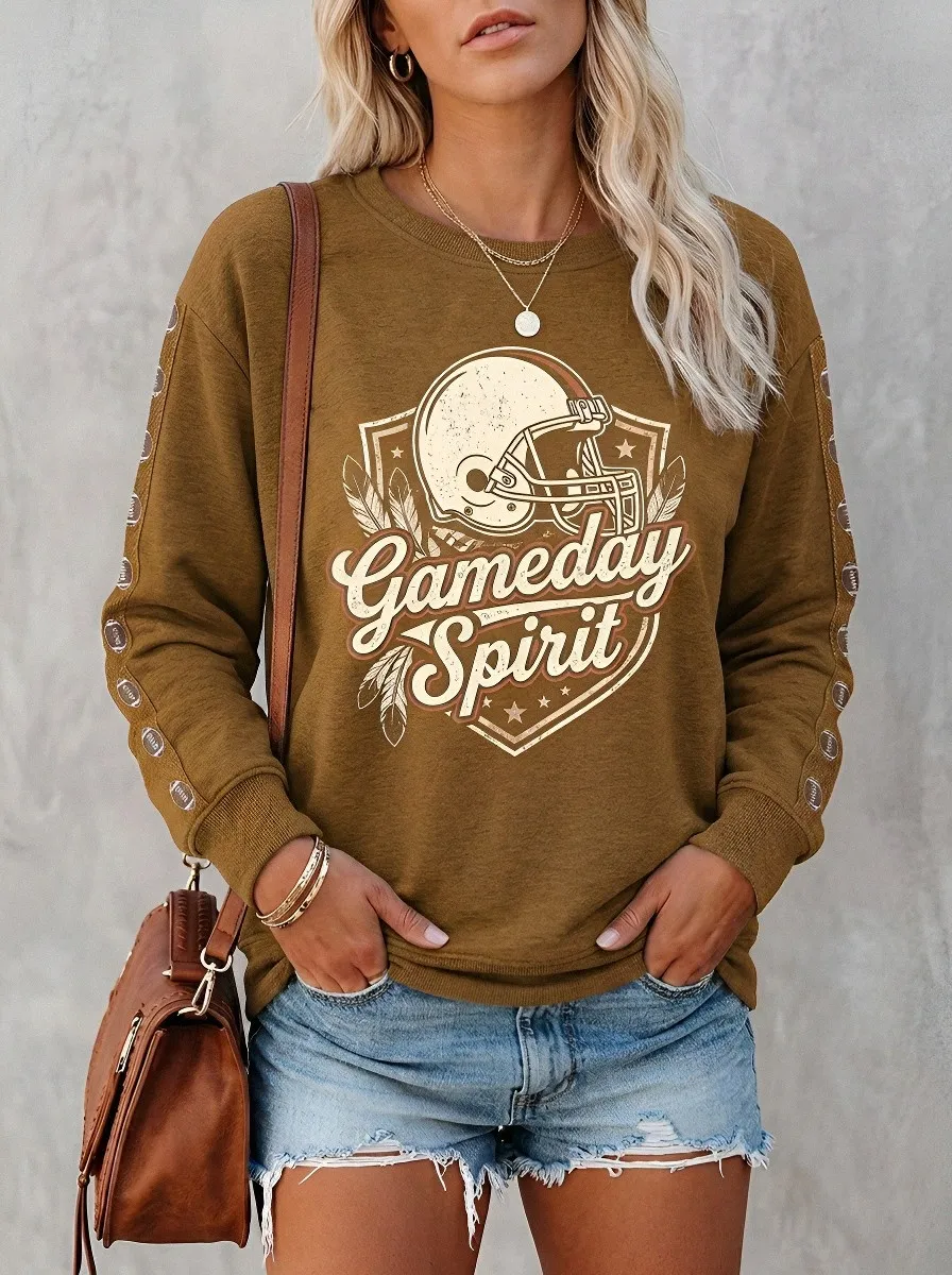 Women's Football Gameday Spirit Helmet Graphic Printed Sweatshirt