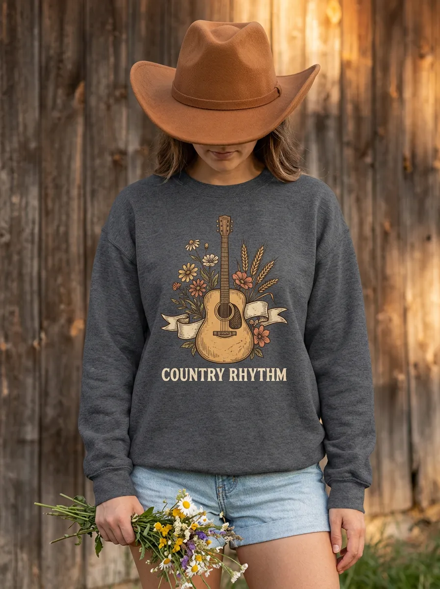 Guitar Floral Women's Country Music Crew Neck Sweatshirt