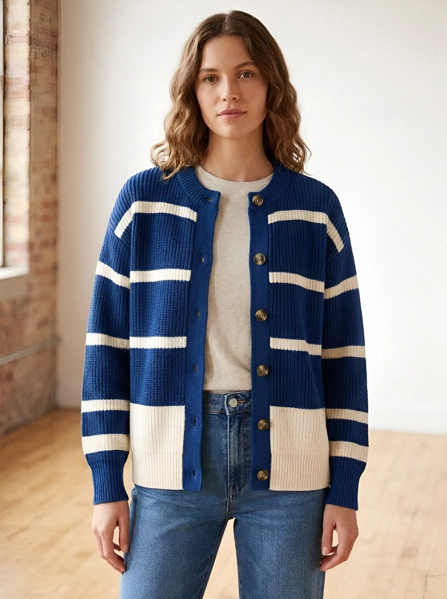 Classic Cardigan Rugby Striped Knit Cardigan