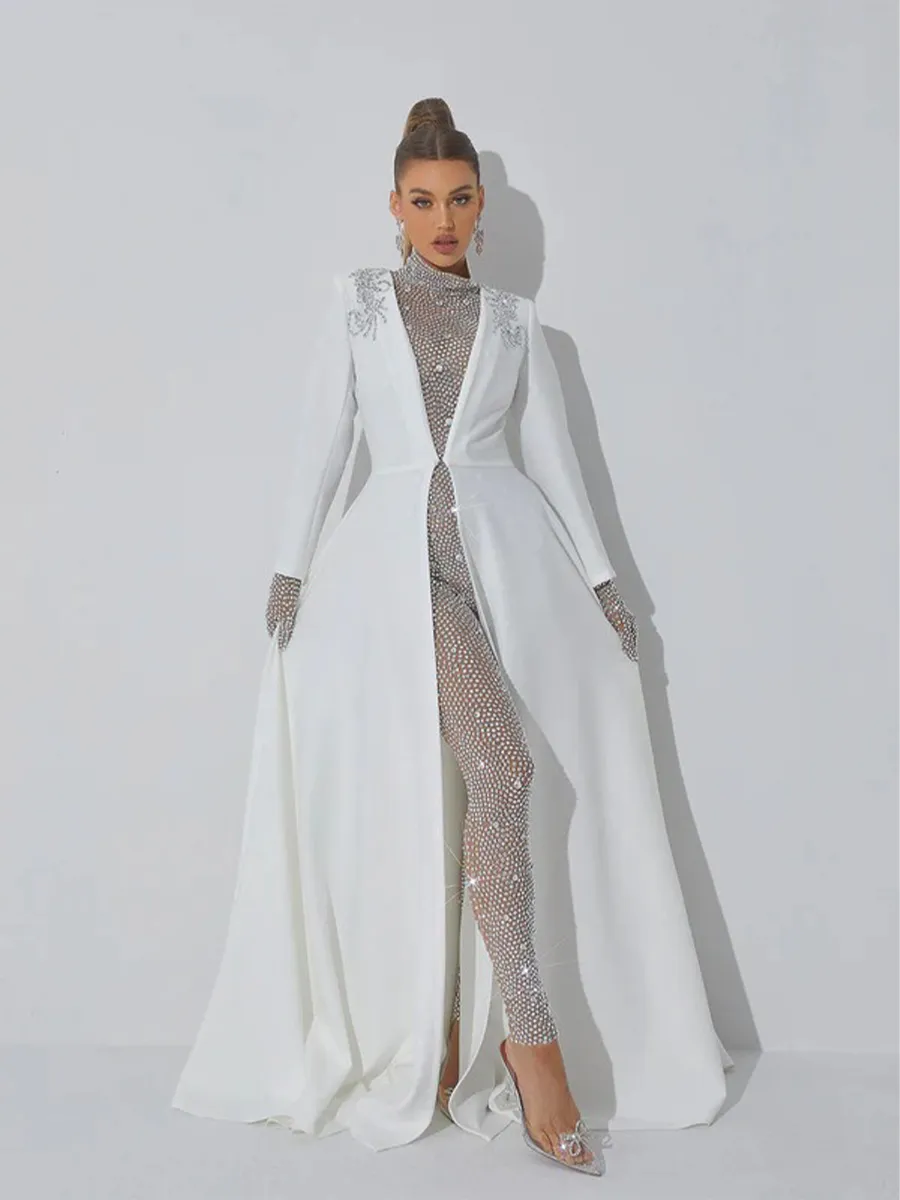 Ally Rhinestone Mesh Jumpsuit In Silver
