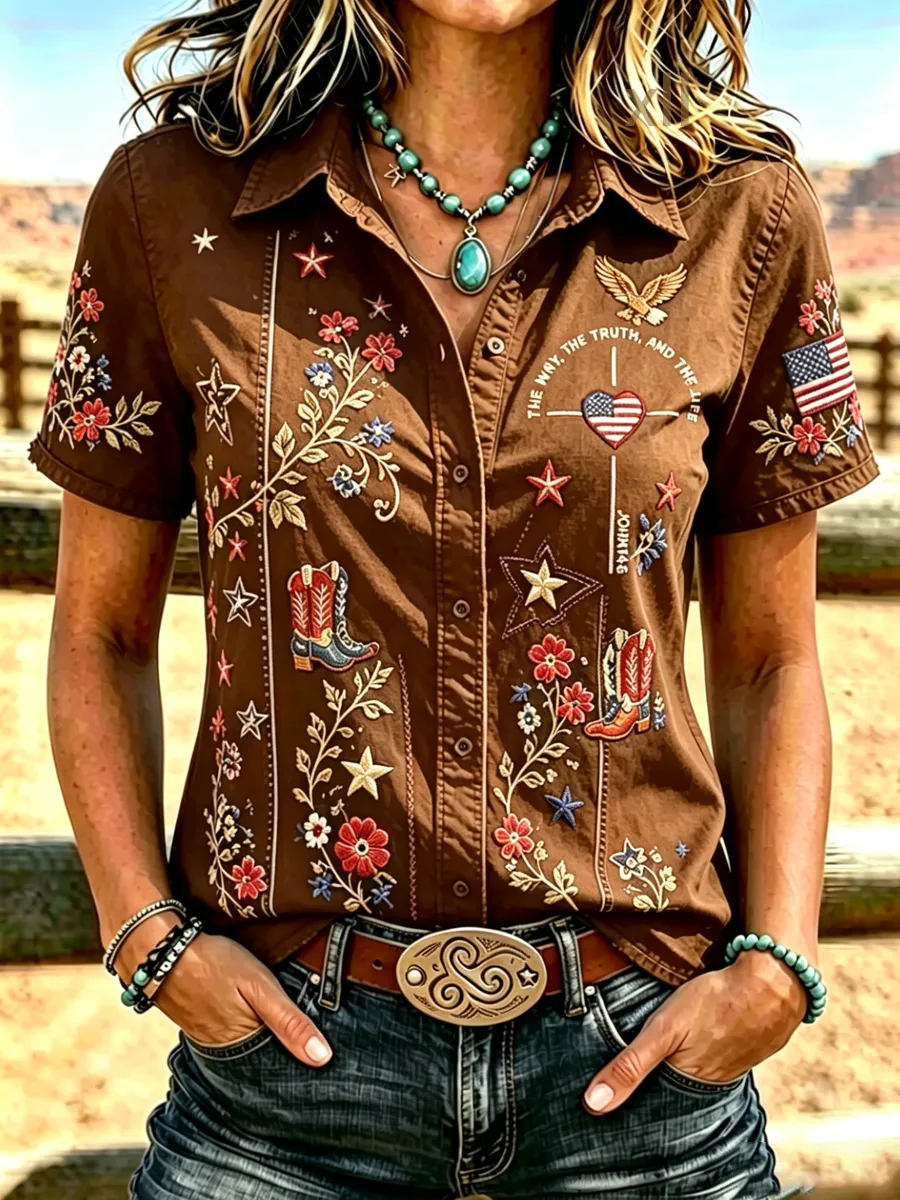 Women's Western style retro printed shirt