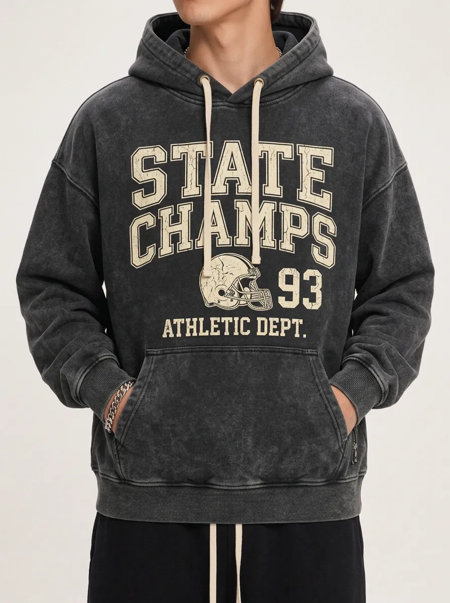 Men's Football Lover State Champs 93 Graphic Printed Hoodie