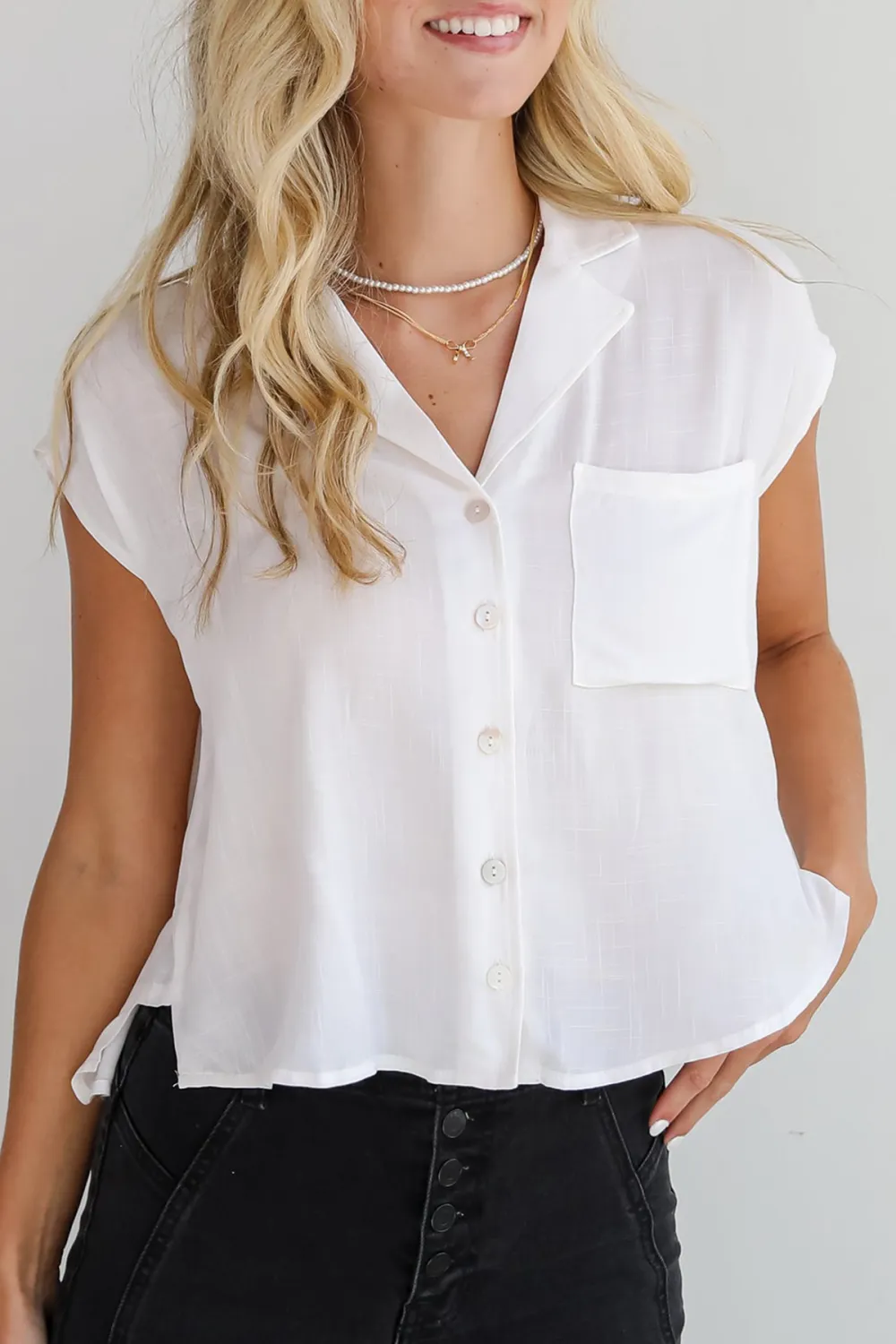 Short Cap Sleeves White Blouse