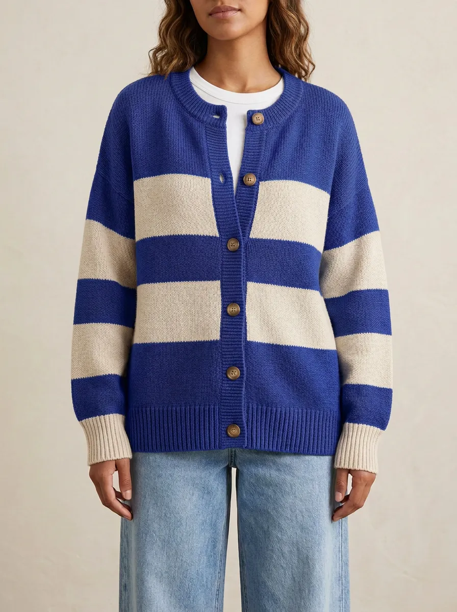 Timeless Distinctive Rugby Striped Knit Cardigan