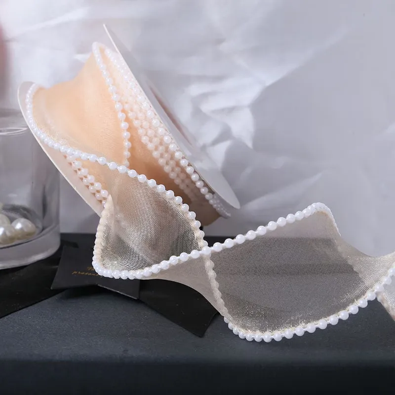 Pearl-Trimmed Sheer Ribbon