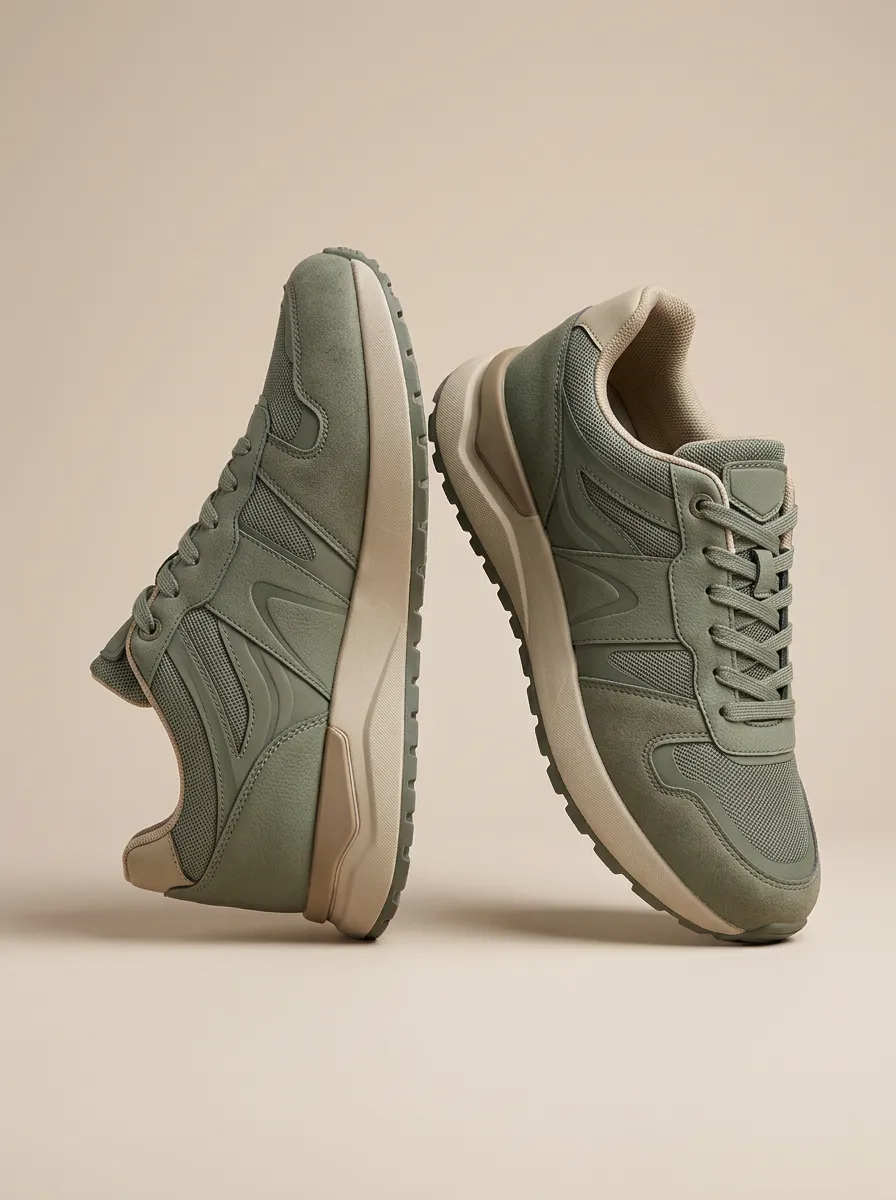 Unisex Minimalist Suede Mesh Print Sneakers