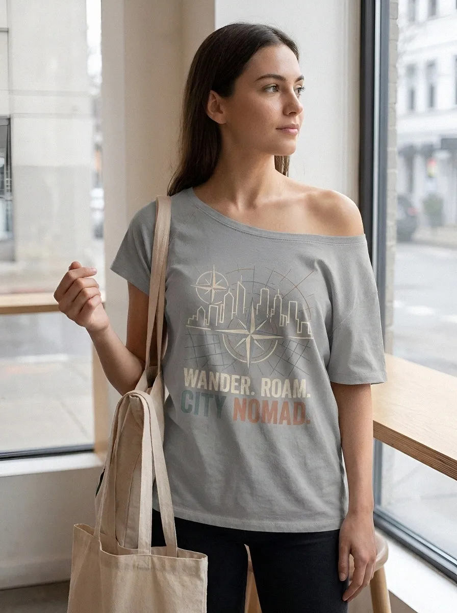Women's Travel Lover City Skyline Compass Printed T-shirt