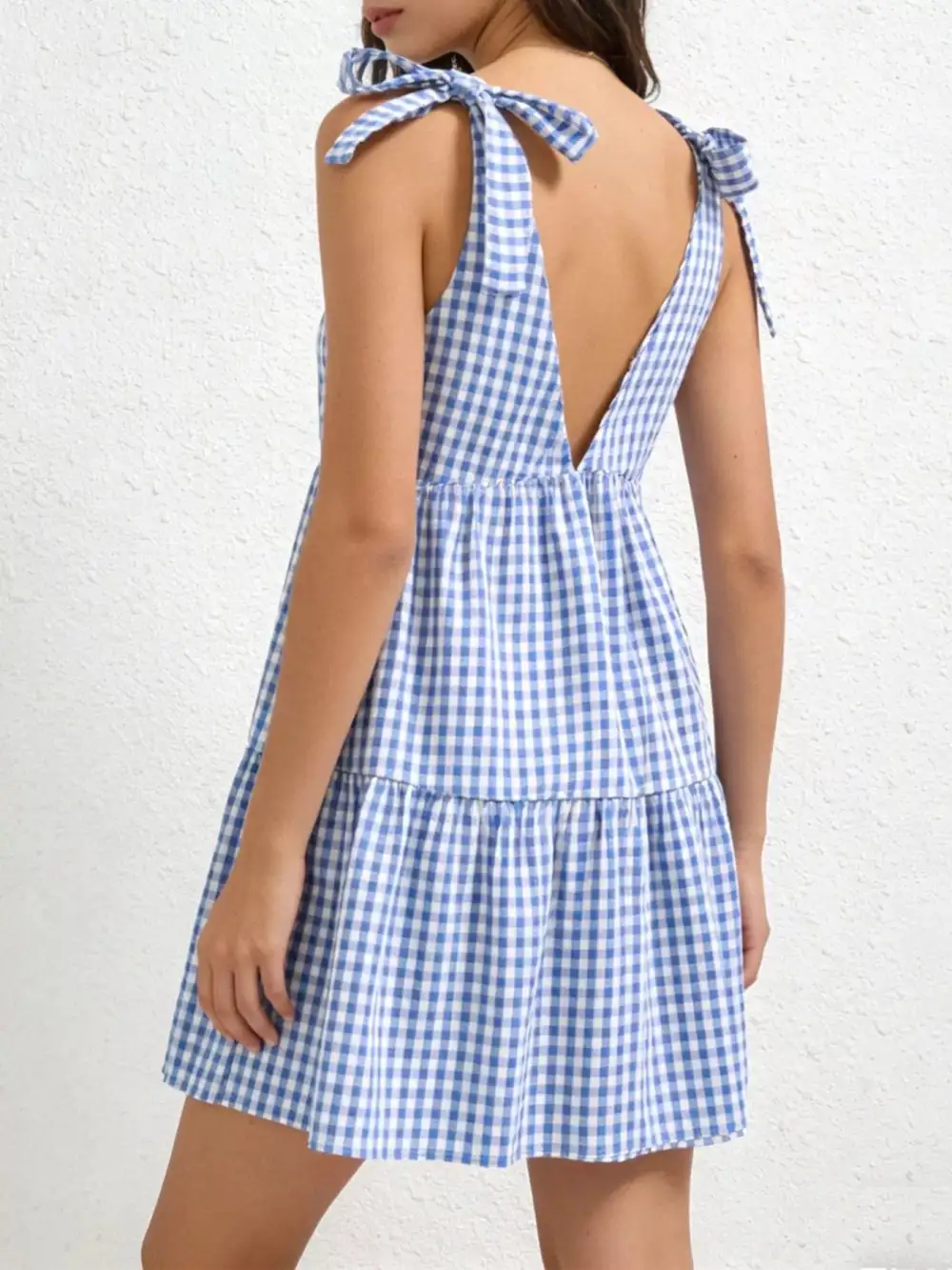 Ruched Cotton Gingham Mini Dress