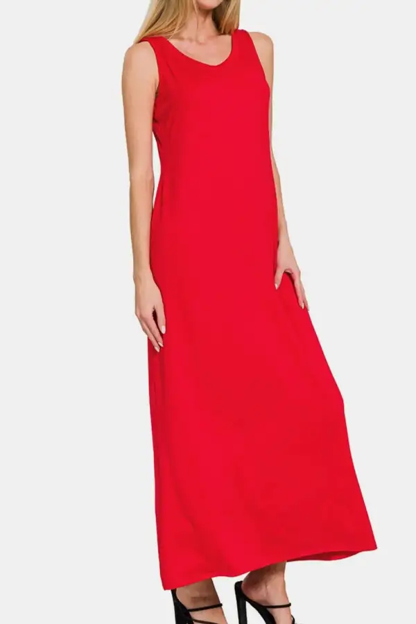 Elegant Scoop Neck Wide Strap Tank Dress
