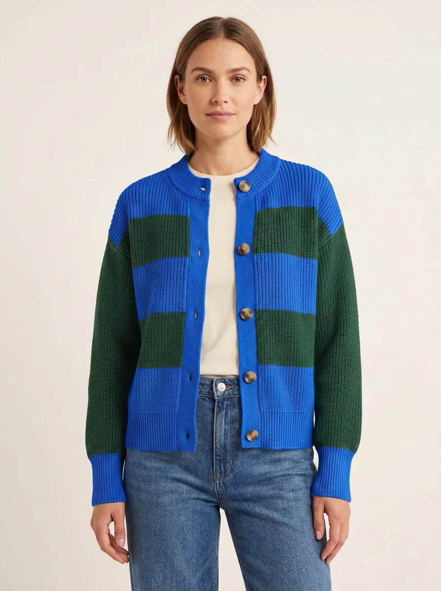 Relaxed Cardigan Rugby Striped Knit Cardigan