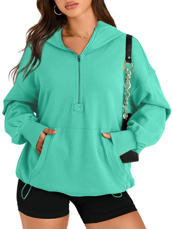 Zip-Detail Pocketed Long-Sleeve Knit Sweatshirt