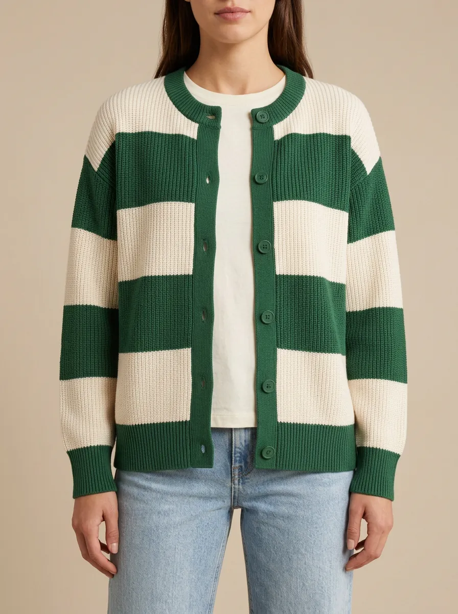 Classic Statement Distinctive Rugby Striped Knit Cardigan