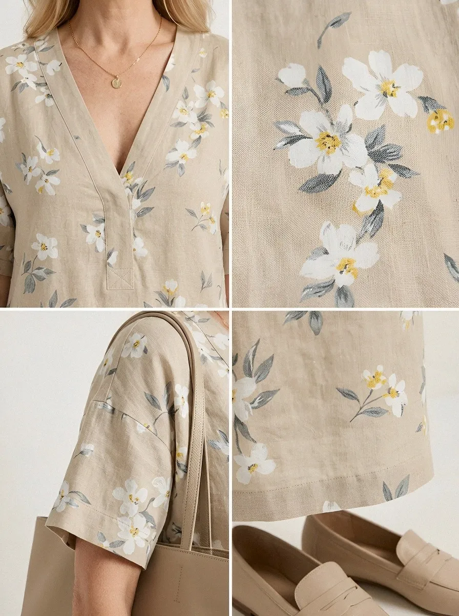 Women's Summer Vacation White Floral Beige Printed Dress