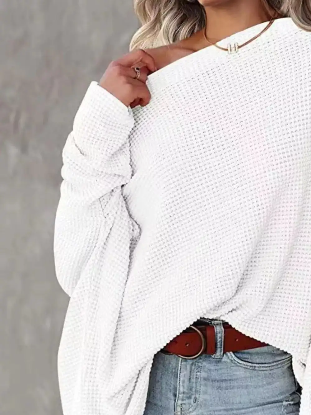 Waffle Knit Boat Neck Sweater