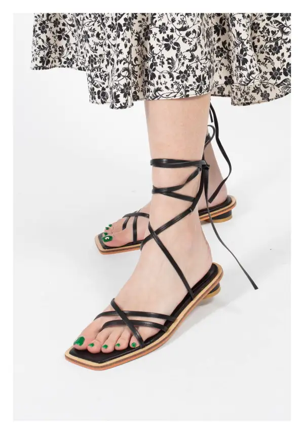 Faux Leather Flat Sandals