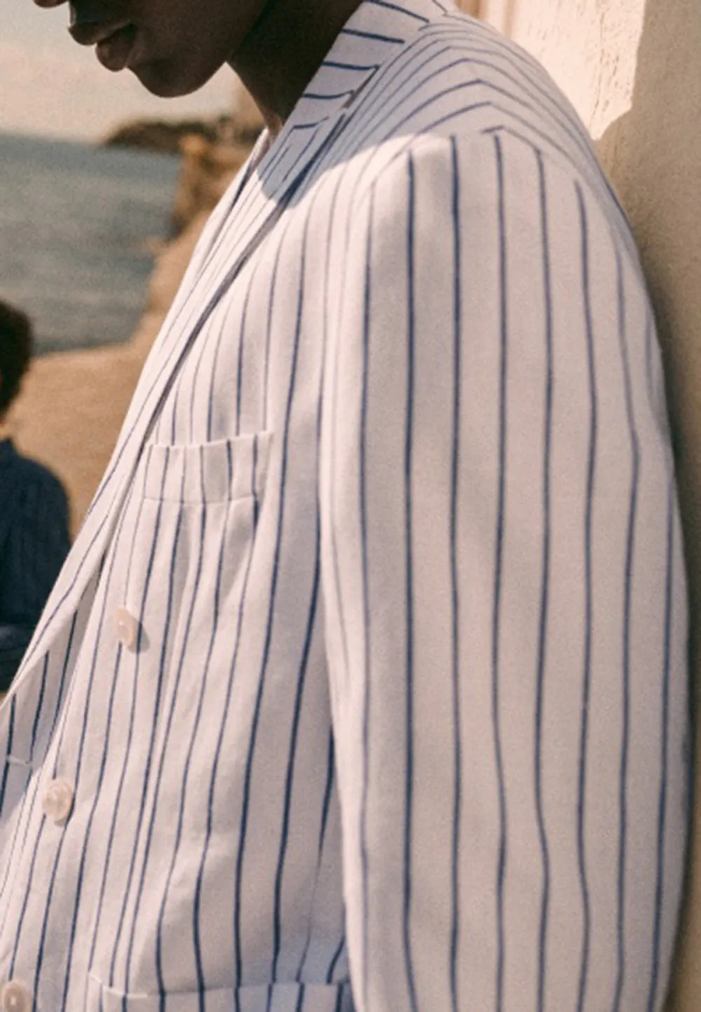 White Blue Stripe Tailored Two-Piece Suit Jacket