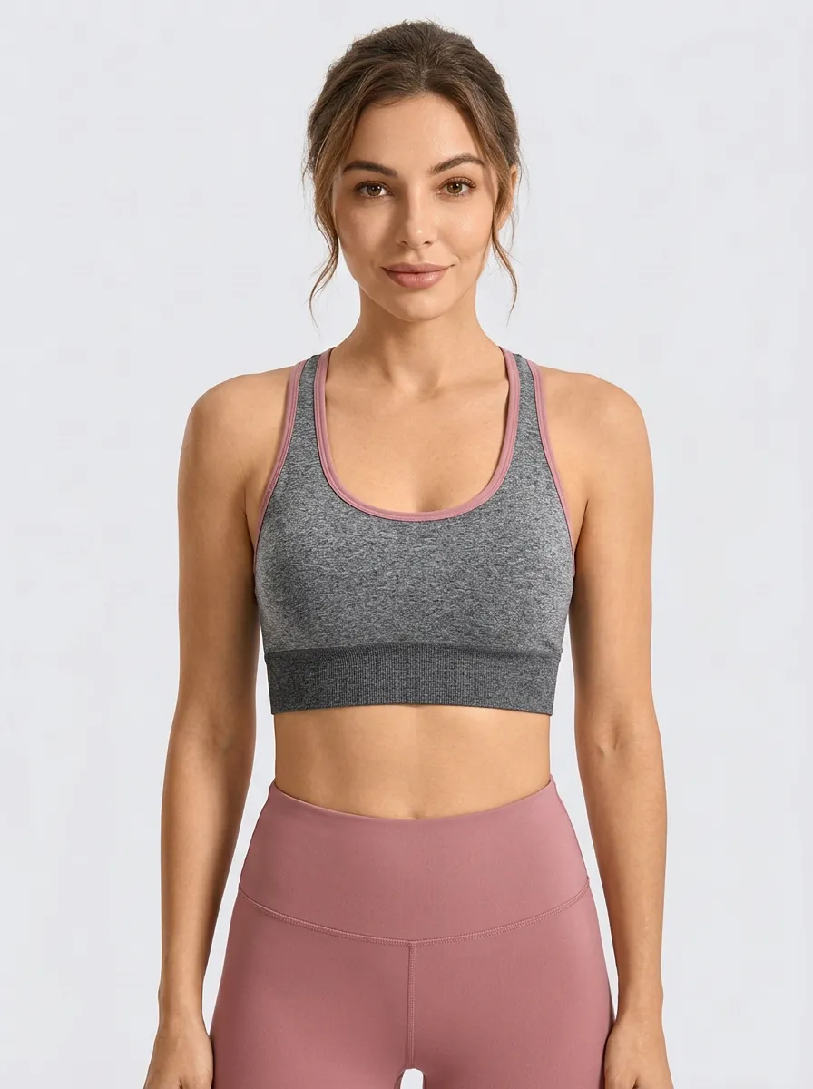 Women's Mesh Panel Printed Crisscross Back Active Bra