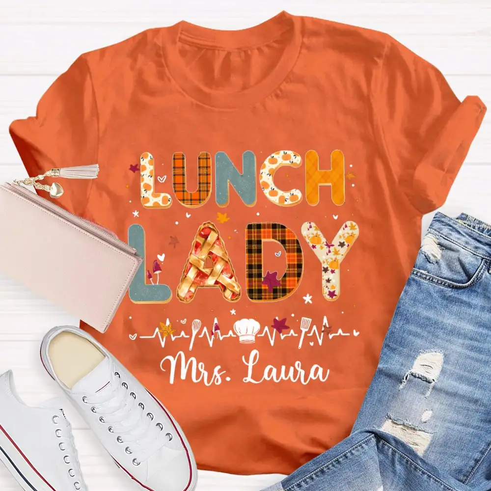 Personalized Name Lunch Lady Colorful Letter Print T-Shirt