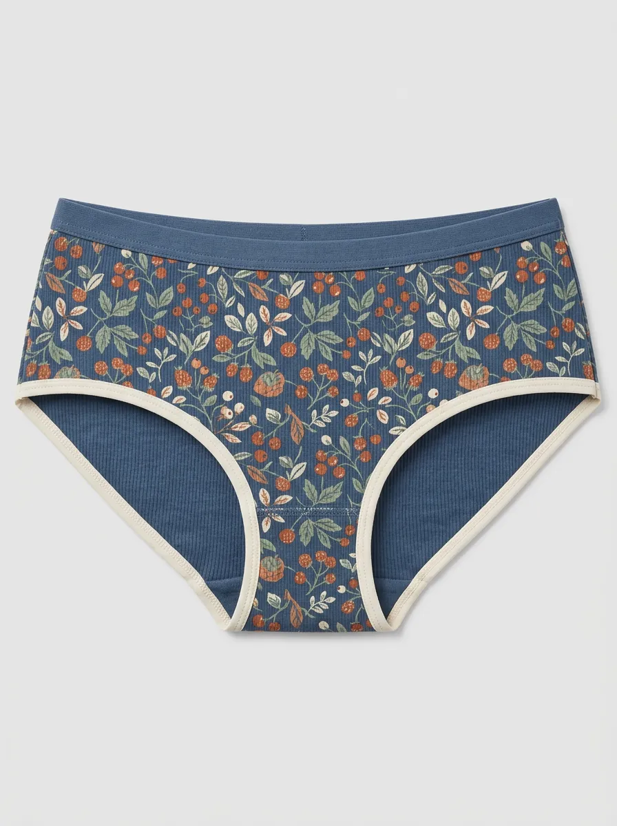 Women's Printed Briefs with Leaf Botanical Berry Detail