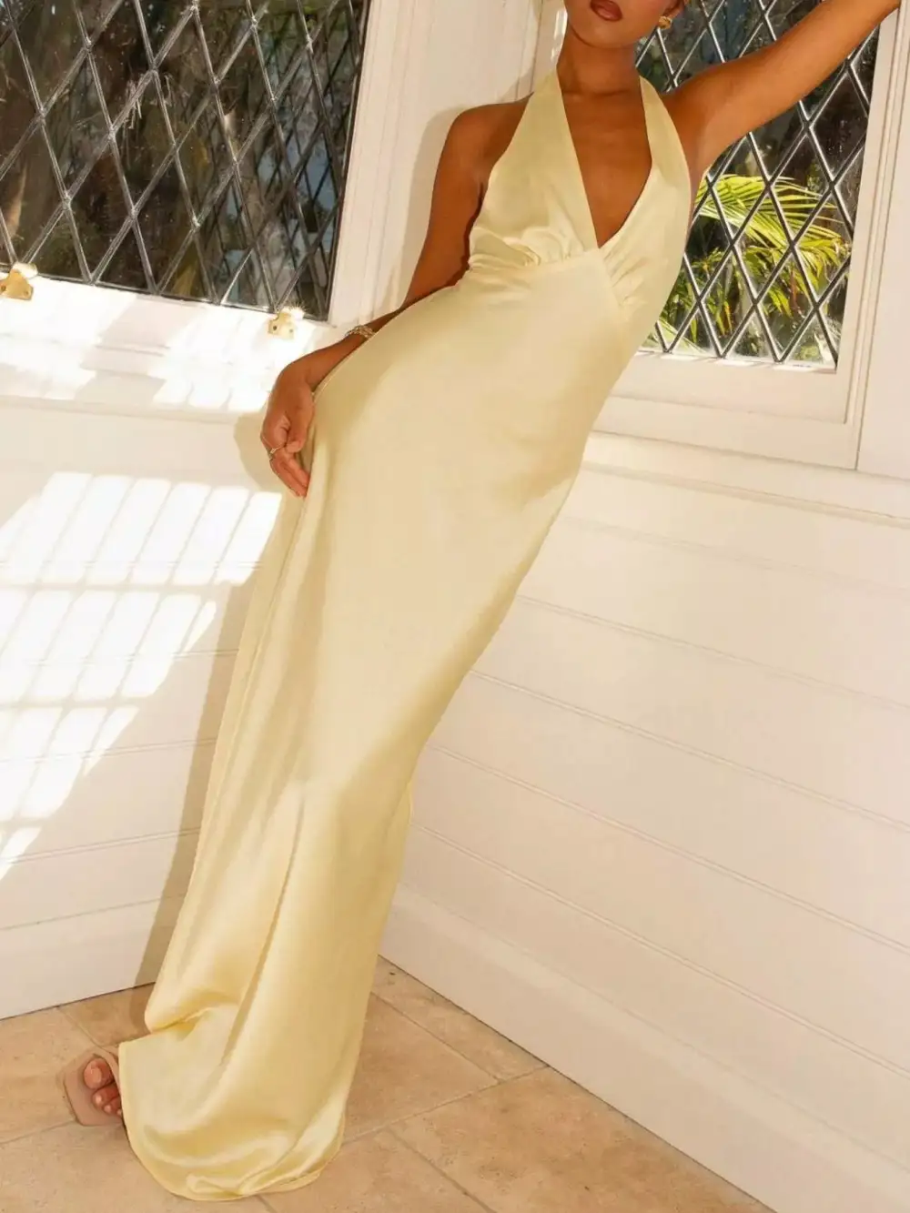 Halter Sleeveless Cotton Maxi Dress