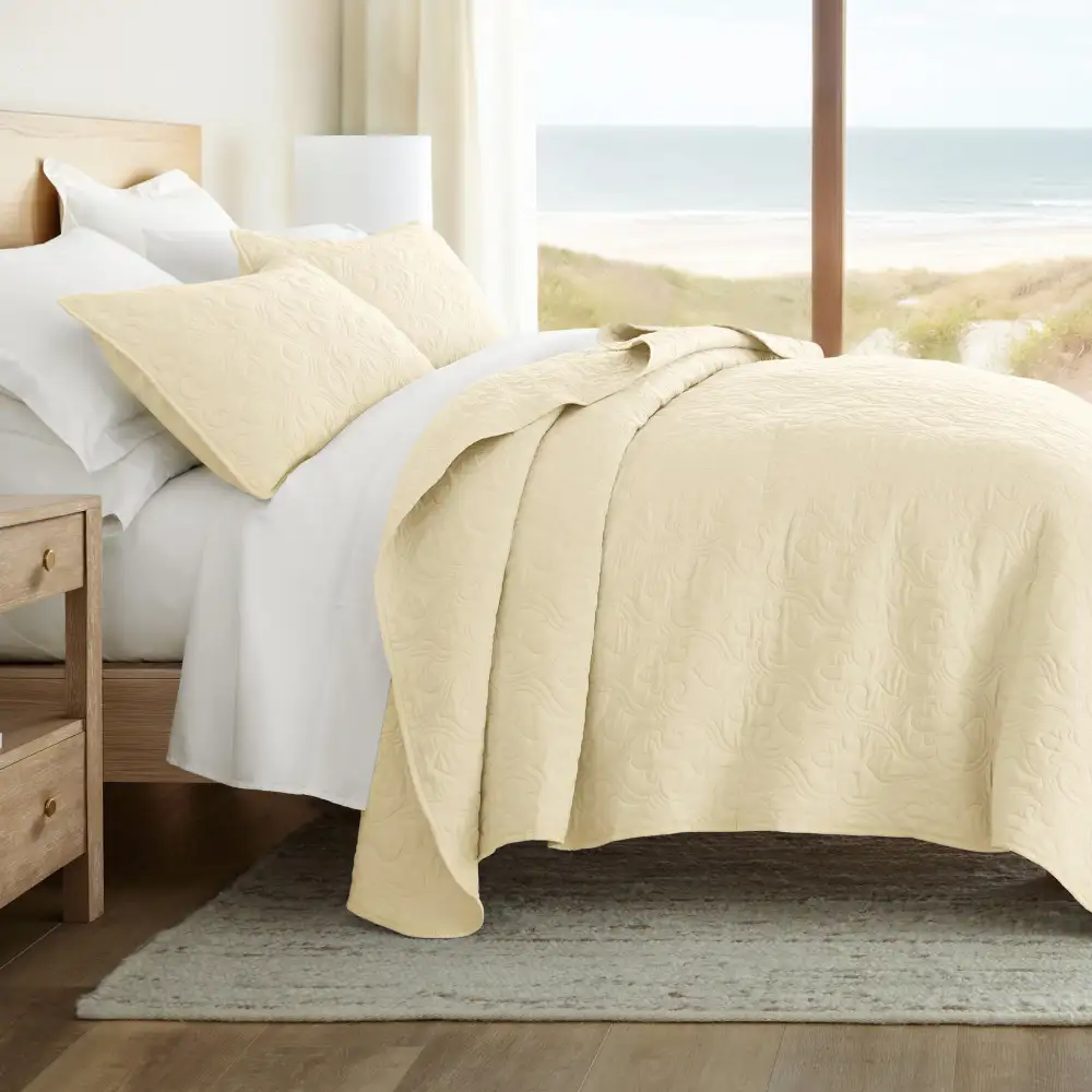 Damask Quilted Coverlet Set