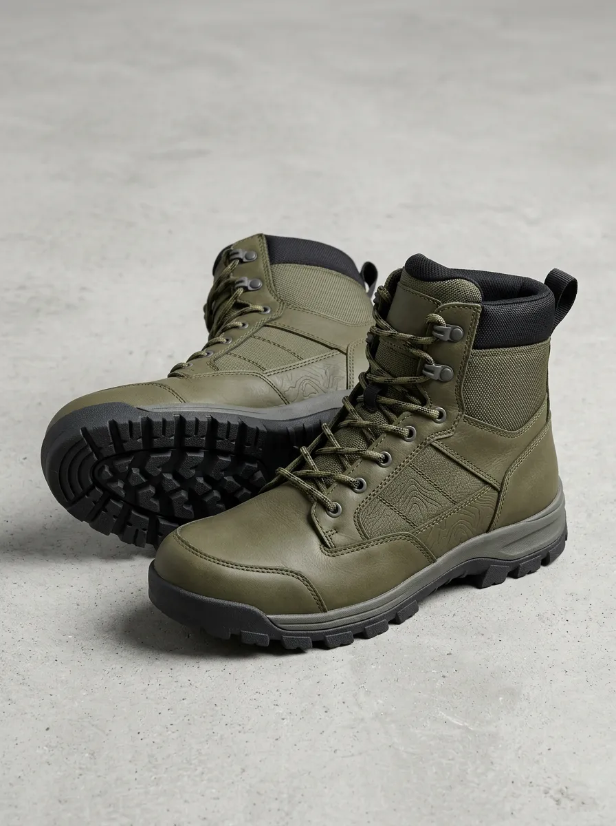 Unisex Relaxed Outdoor Hiking Topographic Pattern Print Work Boots