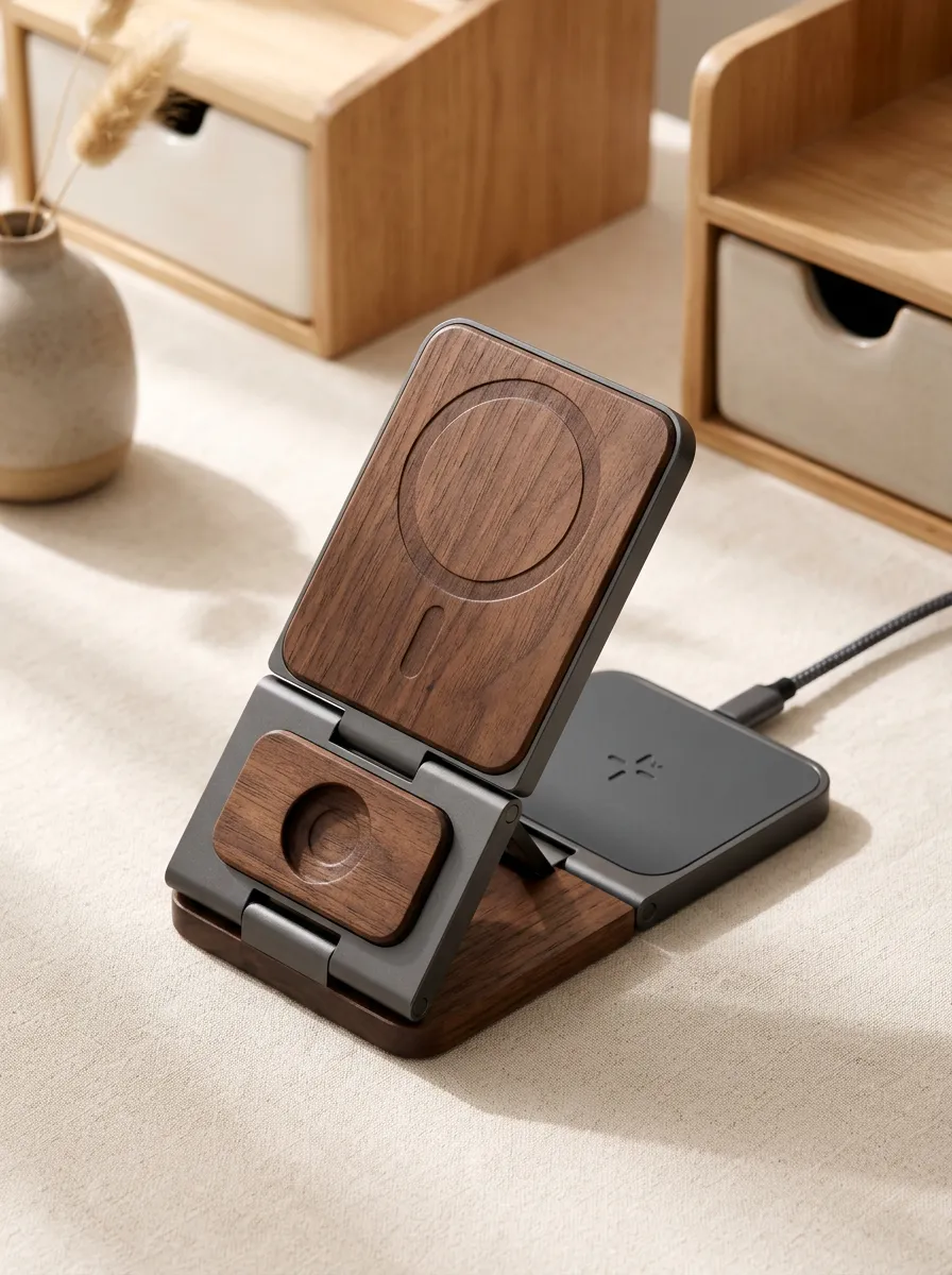 Portable Walnut Wood Grain Wireless Charger