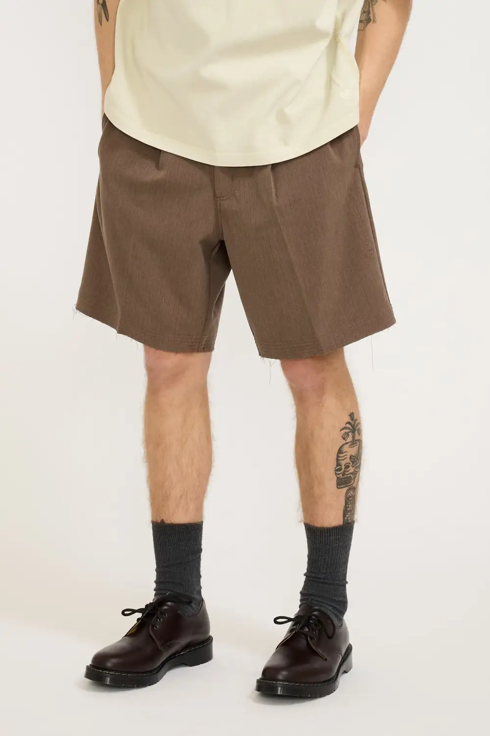 Brown Textured Casual Short Pants