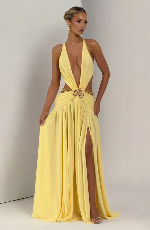 Lydia V-neck Camisole Maxi Dress In Yellow