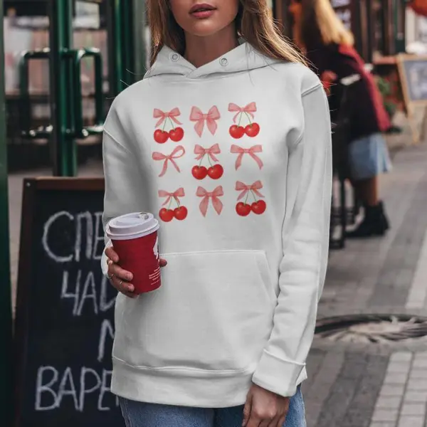 Bow Aesthetic Red Cherry Women Hoodie