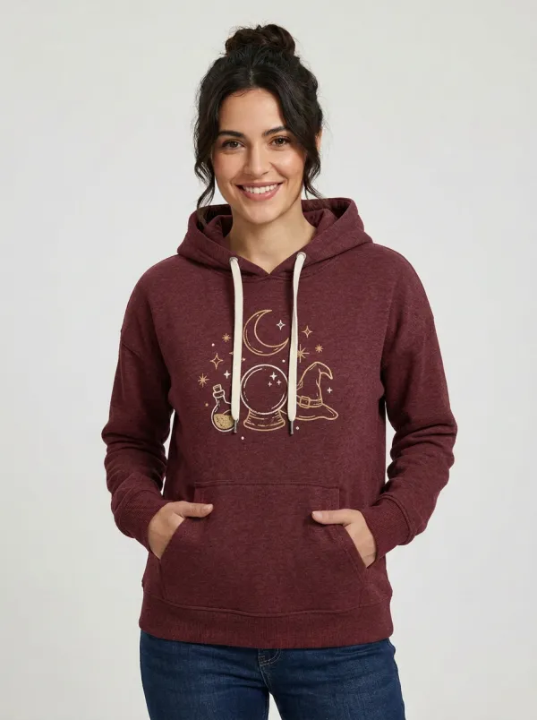 Women's Halloween Witchy Crystal Ball Moon Printed Hoodie