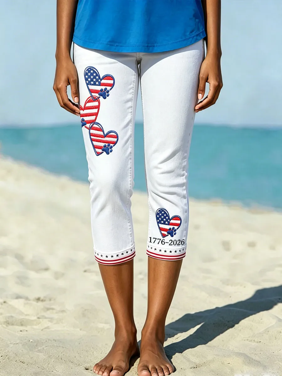 Women's American Paw Print Denim Pattern Leggings
