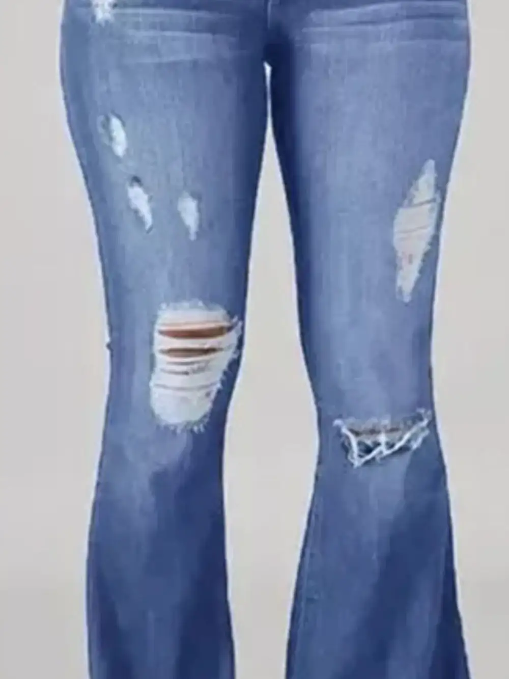 Balanced Flare Leg Raw Hem Distressed Denim Jeans