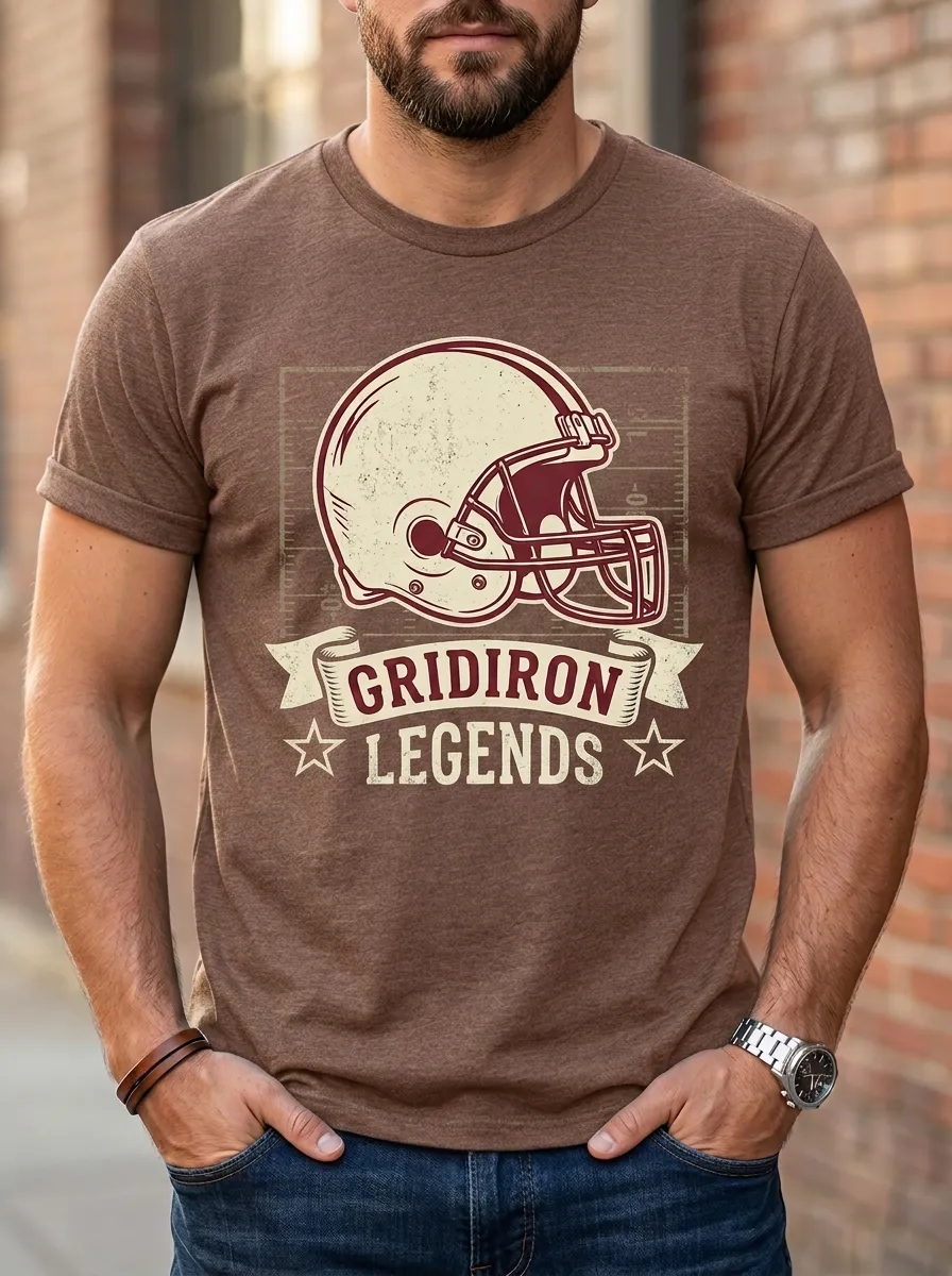 Men's Football Lover Gridiron Legends Helmet Printed T-Shirt
