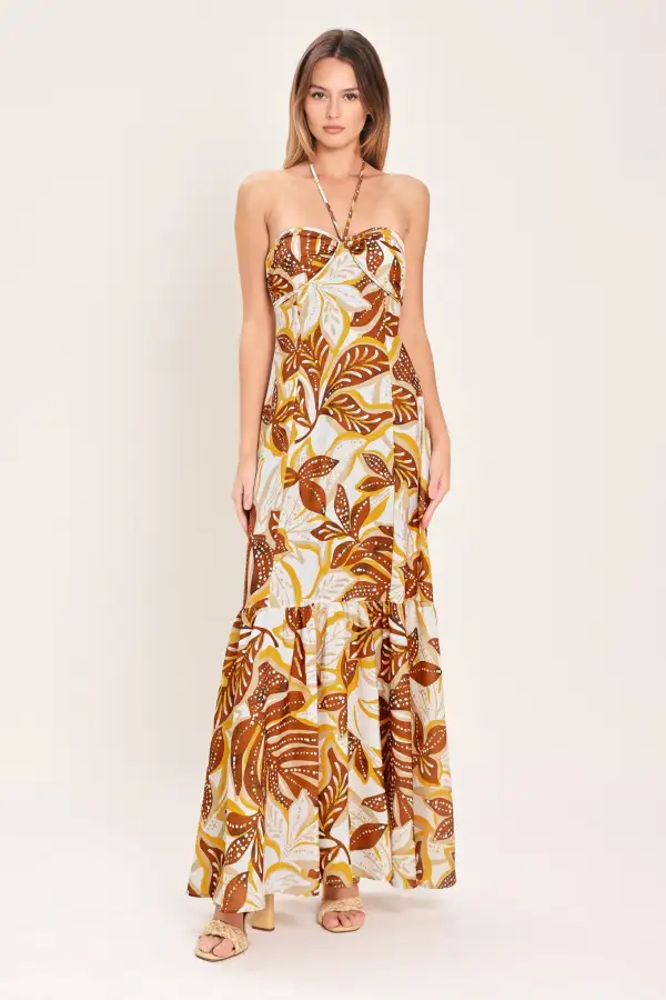 Ruffled Halter Printed Maxi Dress