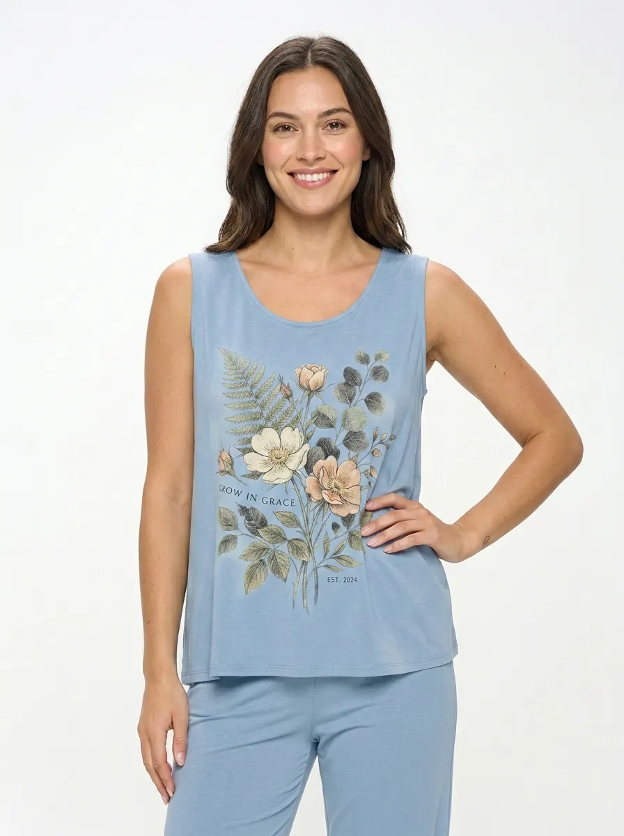 Women's Floral Grow In Grace Botanical Printed Tank Top