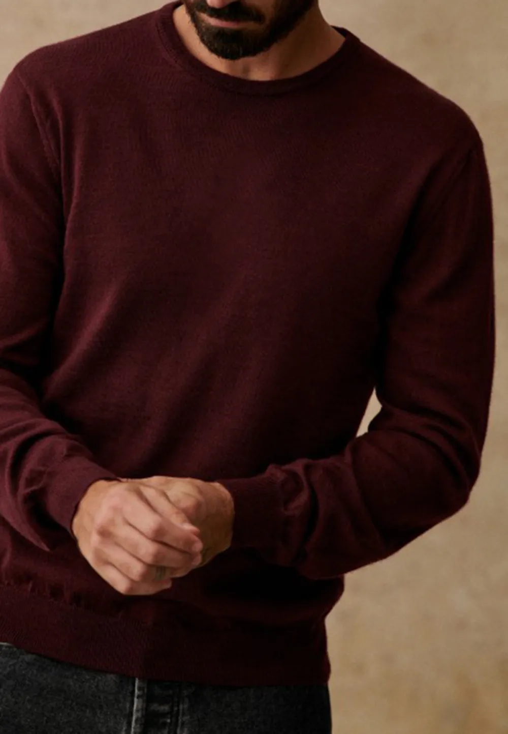 Burgundy Classic Crew Neck Knit Sweater
