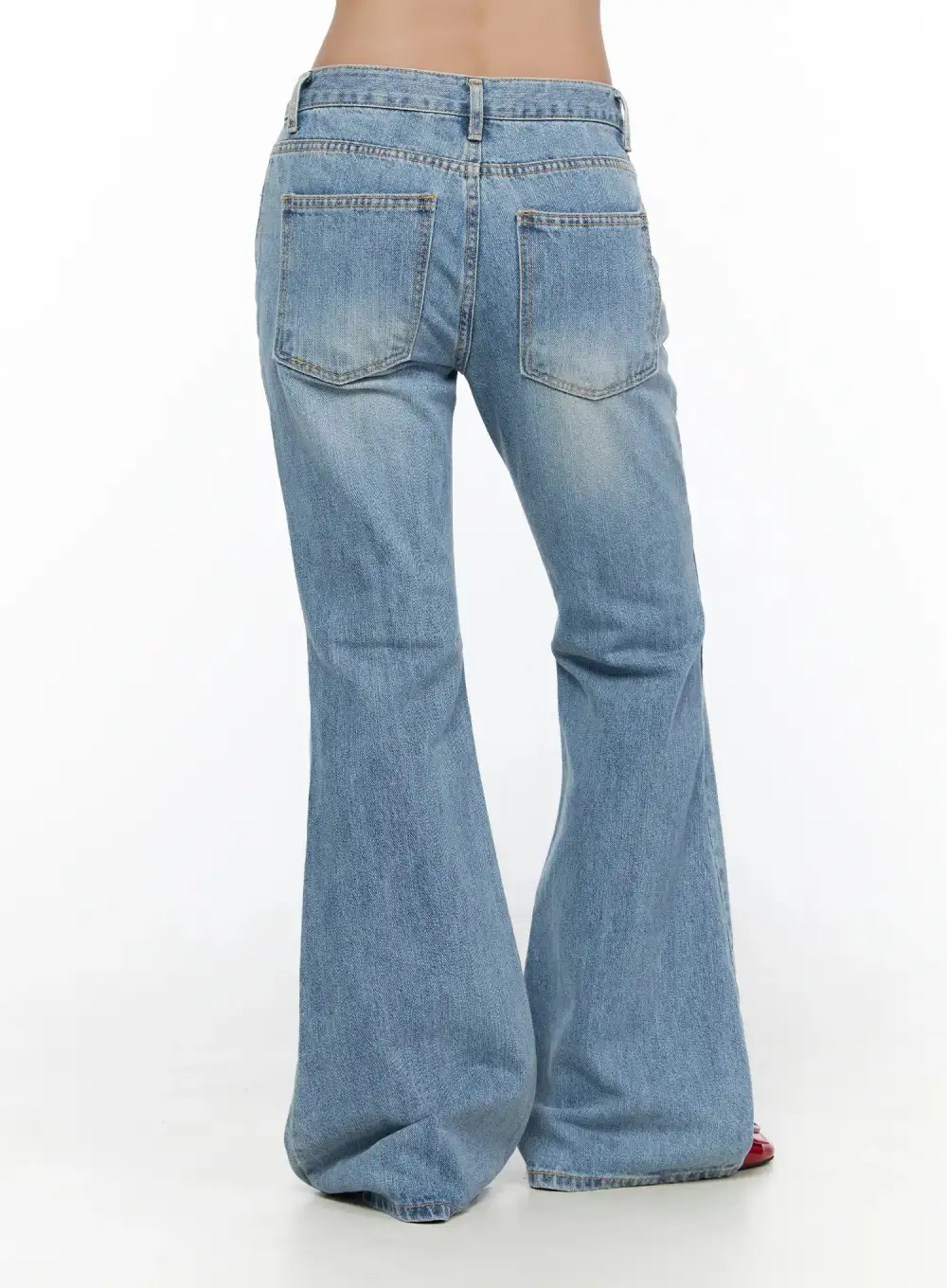 Low-Rise Distressed Flared Jeans