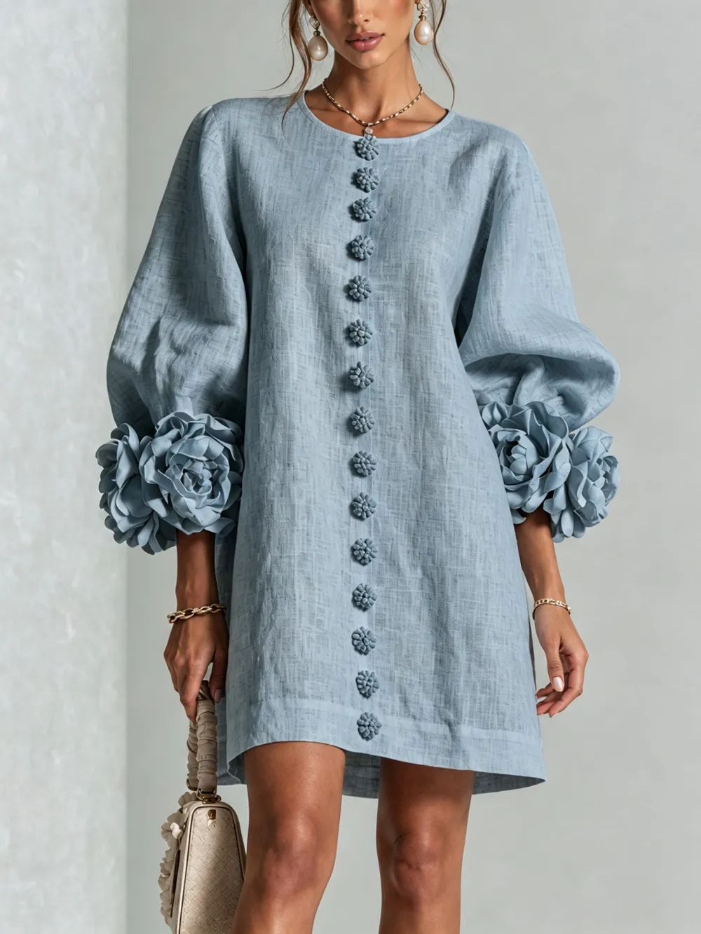 ✨New Arrivals & Special Offers-Floral Button-down Mini Dress With Striking Floral Cuffs